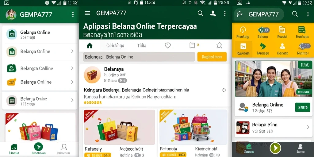 Antarmuka aplikasi GEMPA777 untuk belanja online.