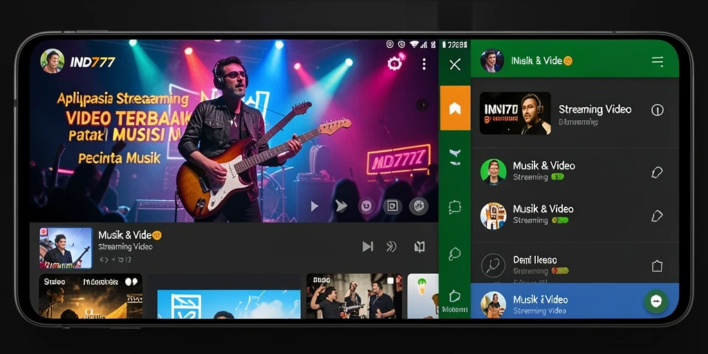 Antarmuka aplikasi IND777 dengan fitur Streaming Video berkualitas tinggi.