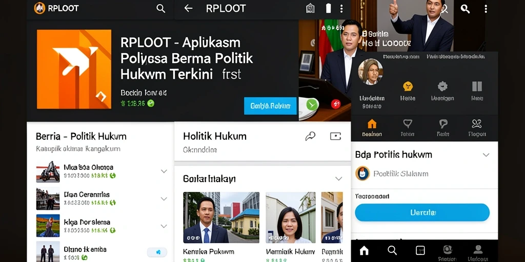Antarmuka RPLOOT menampilkan berita politik dan hukum terkini dengan jelas.