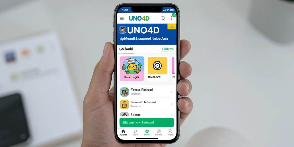 Tampilan antarmuka menarik dari aplikasi Flashcard UNO4D.