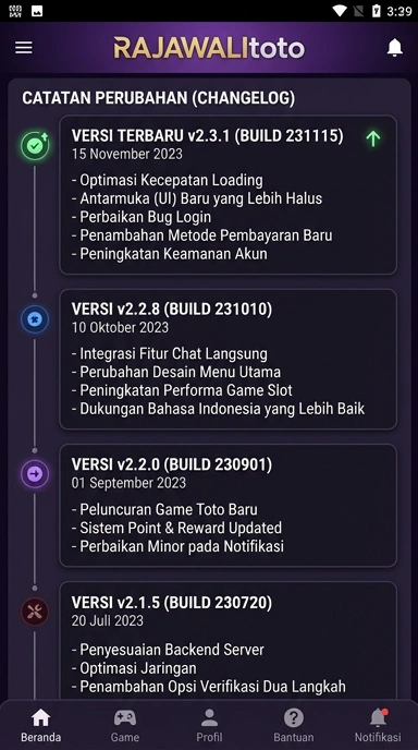 Riwayat Versi Rajawalitoto untuk Pengguna Android